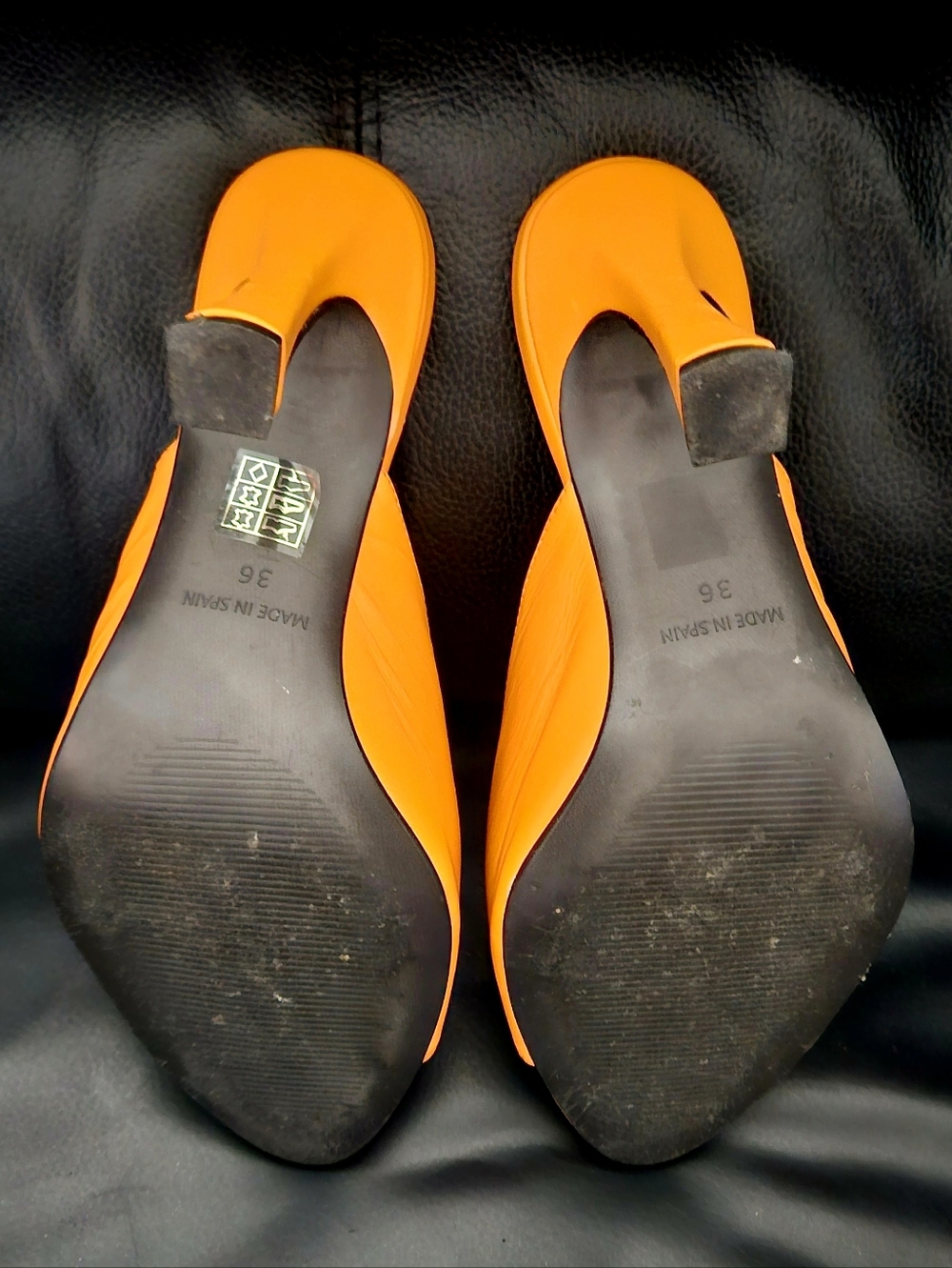l'intervalle  Orange Leather  Open-Toe Slip On Mule Size 36 Eu 6/6.5 US Heels - Picture 6 of 9
